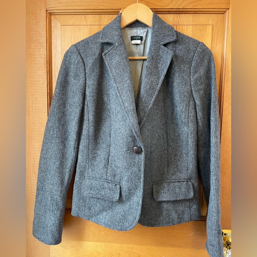 J. Crew Grey Herringbone Wool Schoolboy Blazer